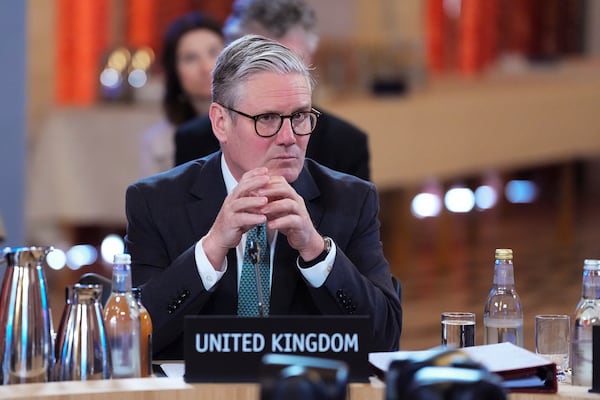 Britain's Prime Minister Keir Starmer listens, during a meeting of the Joint Expeditionary Force (JEF) in Oslo, Friday, May 9, 2025. (Lise Åserud/NTB Scanpix via AP)
