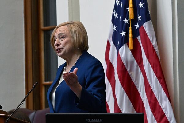 Gov. Janet Mills gives the State of the Budget address at the State House in Augusta, Maine, Tuesday, Jan. 28, 2025. (Shawn Patrick Ouellette/Portland Press Herald via AP)