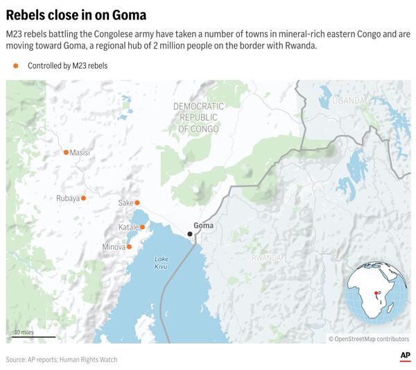 Rebels are taking control of towns near Goma in eastern Congo. (AP Digital Embed)