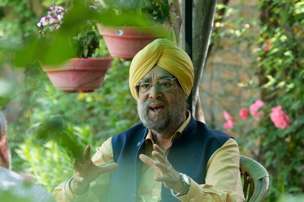 Jagmohan Singh Raina, a 72-year-old Sikh businessman talks to the Associated Press in Srinagar, Indian controlled Kashmir, Tuesday, May 6, 2025. (AP Photo/Mukhtar Khan)