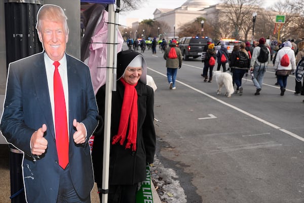 People participating in the annual March for Life, walk from the Washington Monument to the Supreme Court, Friday, Jan. 24, 2025, in Washington.(AP Photo/Ben Curtis)