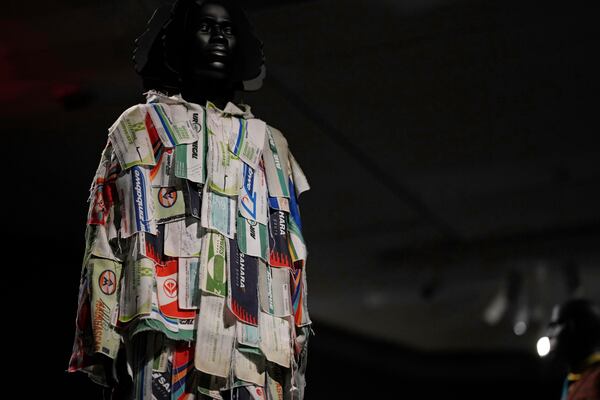 A design by Foday Dumbuya for Labrum London is displayed at the Metropolitan Museum of Art's Costume Institute exhibition, "Superfine: Tailoring Black Style," on Saturday, May 3, 2025, in New York. (Photo by Charles Sykes/Invision/AP)
