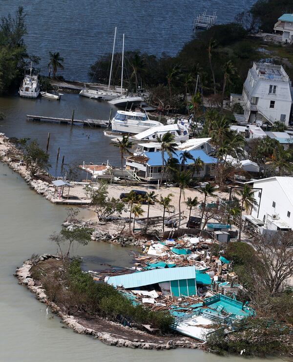 FILE - In this Sept. 11, 2017 photo, debris lies from a destroyed building in the aftermath of Hurricane Irma in Key Largo, Fla. (AP Photo/Wilfredo Lee, File)