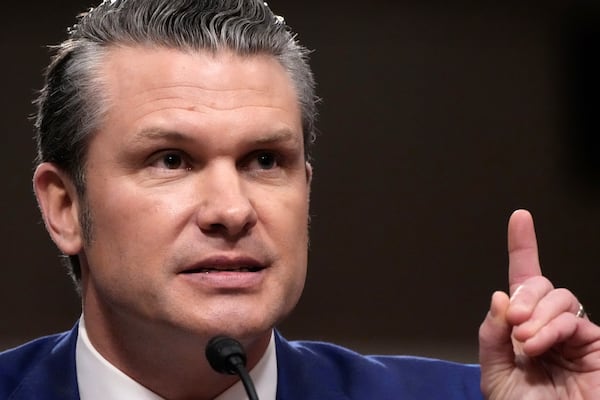 Pete Hegseth, President-elect Donald Trump's choice to be Defense secretary, appears before the Senate Armed Services Committee for his confirmation hearing, at the Capitol in Washington, Tuesday, Jan. 14, 2025. (AP Photo/Alex Brandon)