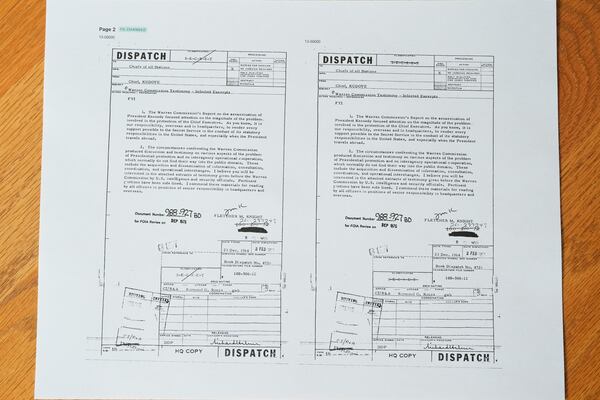 Recently declassified documents related to the President John F. Kennedy assassination are seen Wednesday, March 19, 2025, in Nashville, Tenn. (AP Photo/George Walker IV)