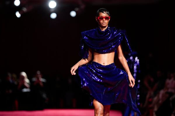 A model walks the runway during the Christian Siriano Fall/Winter 2025 fashion show at Chelsea Industrial during New York Fashion Week on Thursday, Feb. 6, 2025, in New York. (Photo by Charles Sykes/Invision/AP)