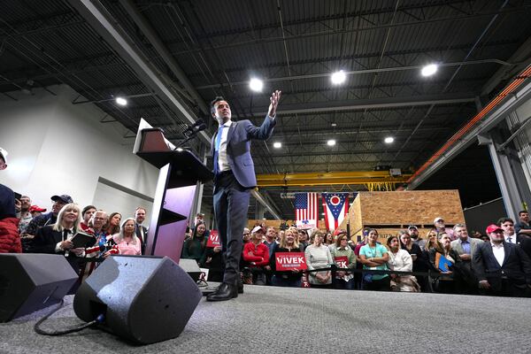 Vivek Ramaswamy announces his candidacy for Ohio governor, Monday, Feb. 24, 2025, in West Chester Township, Ohio. (AP Photo/Kareem Elgazzar)