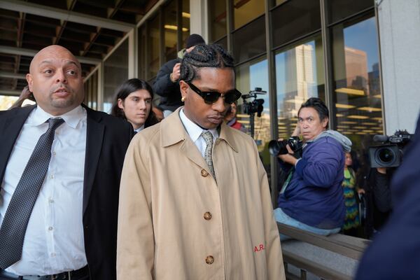 Rapper A$AP Rocky arrives at the Clara Shortridge Foltz Criminal Justice Center in Los Angeles, Wednesday, Jan. 29, 2025. (AP Photo/Damian Dovarganes)