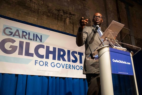 Michigan Lt. Gov. Garlin Gilchrist II announces his candidacy for governor of Michigan on Tuesday, March 11, 2025, at the Jam Handy in Detroit. (Katy Kildee/Detroit News via AP)