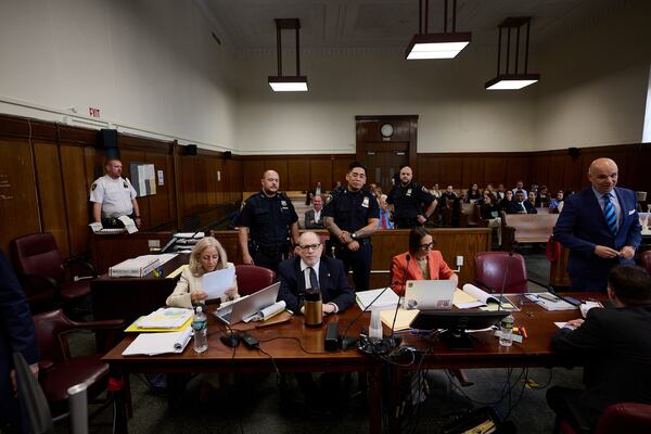 Harvey Weinstein appears in state court in Manhattan for his retrial on Friday, May 2, 2025 in New York. (Curtis Means/Pool Photo via AP)