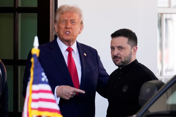 President Donald Trump welcomes Ukraine President Volodymyr Zelenskyy at the White House in Washington, Friday, Feb. 28, 2025. (AP Photo/Ben Curtis)