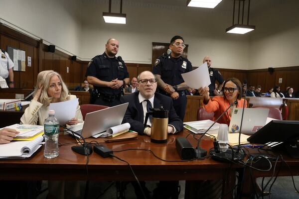 Harvey Weinstein appears in state court in Manhattan for his retrial on Friday, May 2, 2025 in New York. (Jefferson Siegel /The New York Times via AP, Pool)