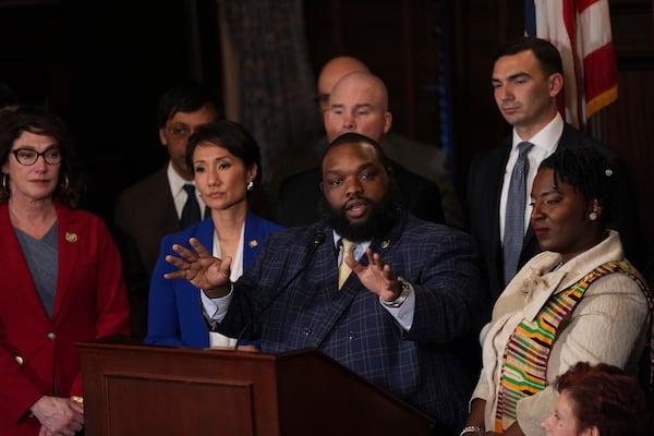 Pennsylvania House Appropriations Committee Chairman Jordan Harris, D-Philadelphia, speaks with members of the media, Tuesday, Feb. 4, 2025, at the state Capitol in Harrisburg, Pa. (AP Photo/Matt Rourke)