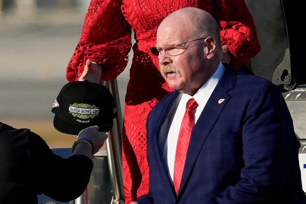 Kansas City Chiefs head coach Andy Reid arrives at New Orleans international airport, Sunday, Feb. 2, 2025, in Kenner, La. ahead of the NFL Super Bowl 59 football game between the Philadelphia Eagles and the Kansas City Chiefs. (AP Photo/David J. Phillip)