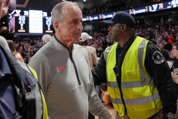 Tennessee head coach Rick Barnes walks off the court after the team's 76-75 loss against Vanderbilt after an NCAA college basketball game Saturday, Jan. 18, 2025, in Nashville, Tenn. (AP Photo/George Walker IV)