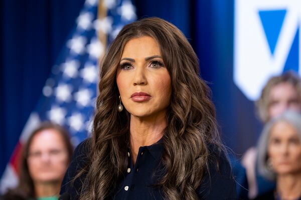 FILE - Homeland Security Secretary Kristi Noem speaks during a news conference, April 9, 2025, in Washington. (AP Photo/Alex Brandon, File)