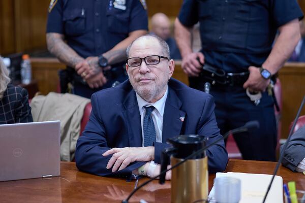 Harvey Weinstein appears in state court in Manhattan for his retrial on Friday, May 9, 2025 in New York. (Curtis Means/Pool Photo via AP)