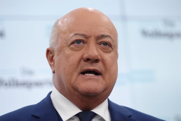 Head of Austrian Peoples' Party (OeVP) Christian Stocker addresses a news conference in Vienna, Austria, Wednesday, Feb 12, 2025. (AP Photo/Heinz-Peter Bader)