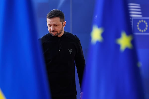 Ukraine's President Volodymyr Zelenskyy arrives for an EU Summit at the European Council building in Brussels, Thursday, March 6, 2025. (AP Photo/Omar Havana)