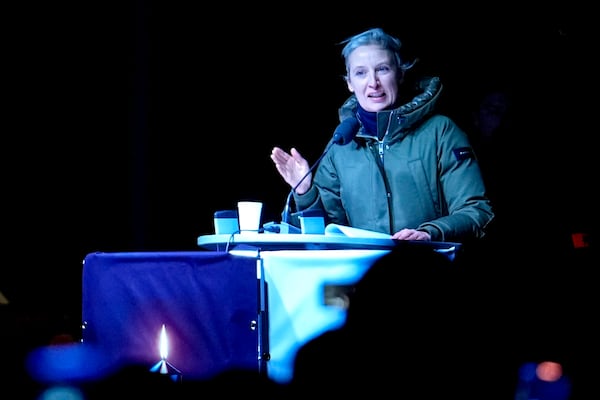 Co leader of German far right party AfD Alice Weidel speaks during an AfD election campaign in Magdeburg, Germany, Monday, Dec. 23, 2024. (AP Photo/Ebrahim Noroozi)