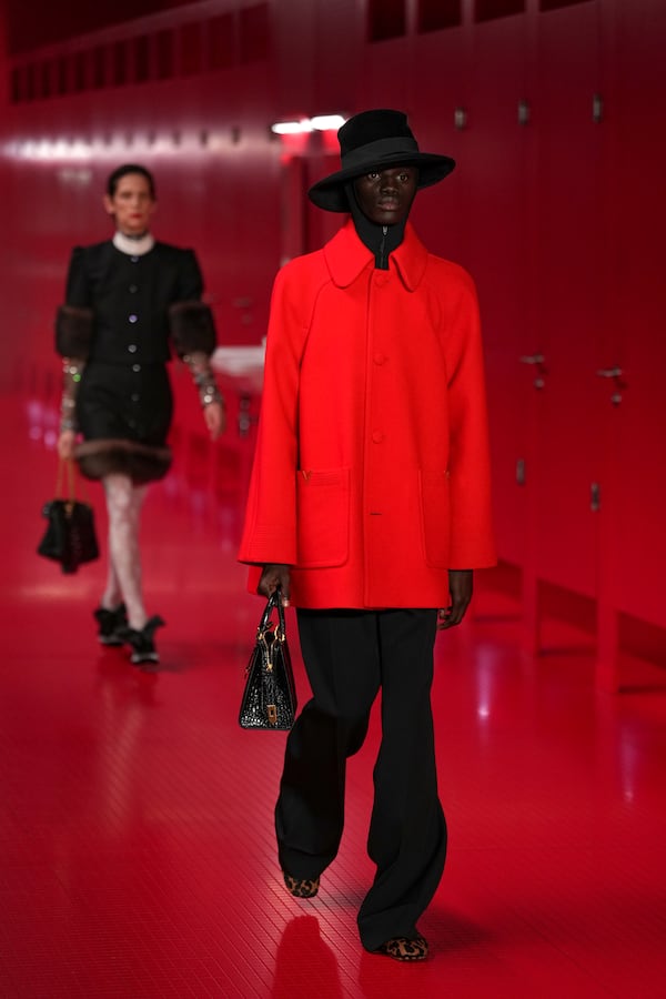 A model wears a creation as part of the Valentino Fall/Winter 2025-2026 Womenswear collection presented in Paris, Sunday, March 9, 2025. (Photo by Scott A Garfitt/Invision/AP)