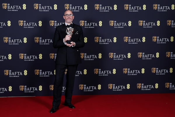 Edward Berger poses with the outstanding british film award for 'Conclave' at the 78th British Academy Film Awards, BAFTA's, in London, Sunday, Feb. 16, 2025. (Photo by Joel C Ryan/Invision/AP)