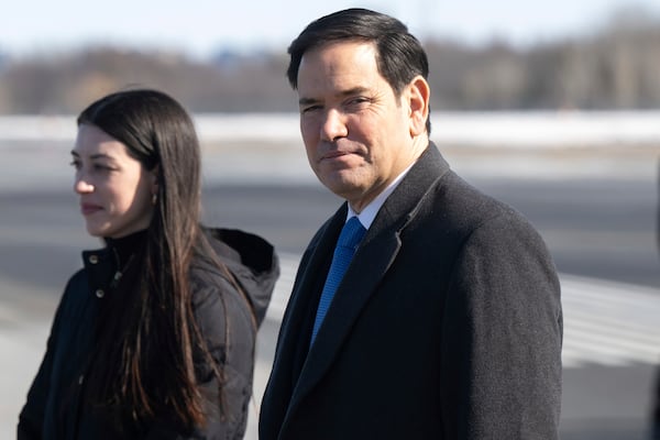 U.S. Secretary of State Marco Rubio disembarks from a military airplane upon arrival at Quebec City Jean Lesage International Airport in Quebec, Canada, March 12, 2025, as he travels to a G7 Foreign Ministers meeting. (Saul Loeb/Pool Photo via AP)