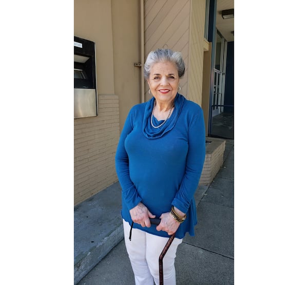 This photo provided by James Dyer shows Louise Miller in 2022, in Sierra Madre, Calif., who was evacuated from the Terraces at Park Marino in Pasadena, Calif., during the wildfires that began Jan. 7, 2025. (James Dyer via AP)