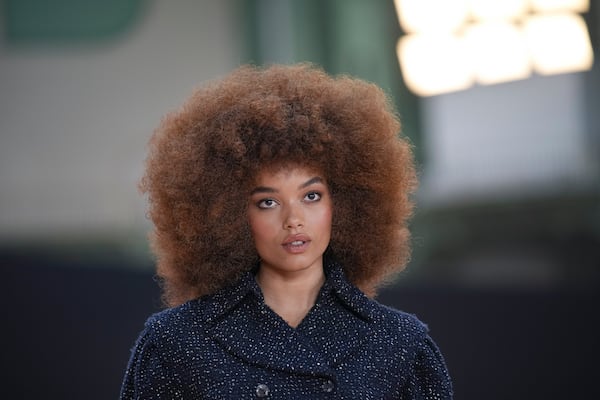 Whitney Peak arrives for the the Chanel Fall/Winter 2025-2026 Womenswear collection presented Tuesday, March 11, 2025. in Paris. (AP Photo/Christophe Ena).