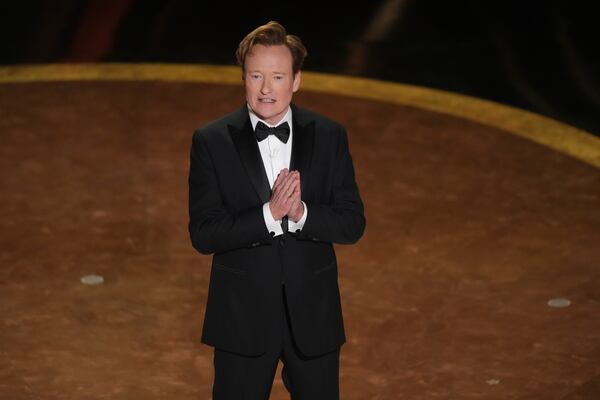 Host Conan O'Brien speaks during the Oscars on Sunday, March 2, 2025, at the Dolby Theatre in Los Angeles. (AP Photo/Chris Pizzello)