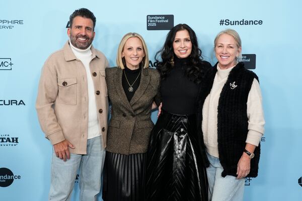 John Maucere, from left, Marlee Matlin, Shoshannah Stern, and Liz Tannebaum attend the premiere of "Marlee Matlin: Not Alone Anymore" during the Sundance Film Festival on Thursday, Jan. 23, 2025, at Eccles Theatre in Park City, Utah. (Photo by Charles Sykes/Invision/AP)