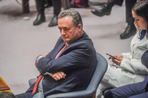 FILE - Israel's Foreign Affairs Minister Israel Katz listens during a meeting of the United Nations Security Council on the war in Gaza, March 11, 2024, at U.N. headquarters. (AP Photo/Bebeto Matthews, File)