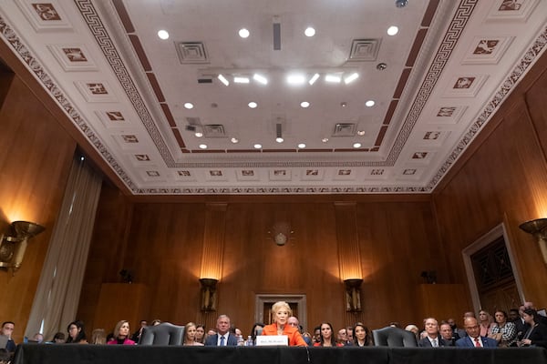 Linda McMahon, President Donald Trump's nominee for Secretary of Education, attends a hearing of the Health, Education, and Labor Committee on her nomination, Thursday, Feb. 13, 2025, in Washington. (AP Photo/Jacquelyn Martin)