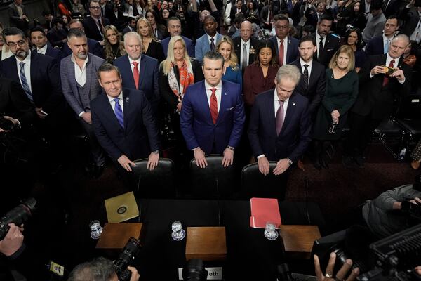 Pete Hegseth, President-elect Donald Trump's choice to be Defense secretary, arrives to appear before the Senate Armed Services Committee for his confirmation hearing, at the Capitol in Washington, Tuesday, Jan. 14, 2025. (AP Photo/J. Scott Applewhite)