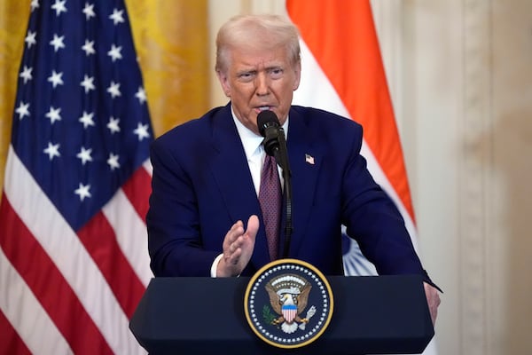 President Donald Trump speaks during a news conference with India's Prime Minister Narendra Modi in the East Room of the White House, Thursday, Feb. 13, 2025, in Washington. (Photo/Alex Brandon)