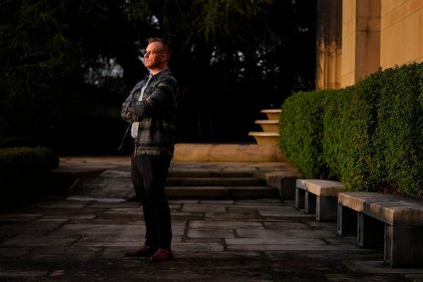 Recreational rugby player Sean McDowell, whose SafeSport case investigator Jason Krasley was fired after being arrested for stealing drug money in his previous job as a police officer, poses for a portrait Wednesday, Dec. 18, 2024, in Seattle. (AP Photo/Lindsey Wasson)