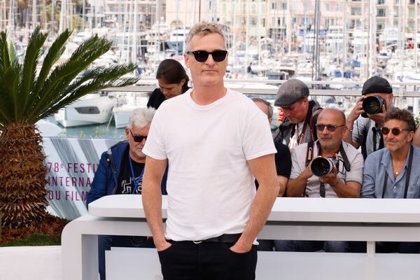 Joaquin Phoenix poses for photographers at the photo call for the film 'Eddington' at the 78th international film festival, Cannes, southern France, Saturday, May 17, 2025. (Photo by Joel C Ryan/Invision/AP)