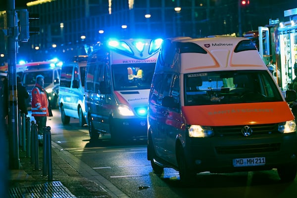 Emergency services attend an incident at the Christmas market in Magdeburg, Germany, Friday Dec. 20, 2024. (Heiko Rebsch/dpa via AP)