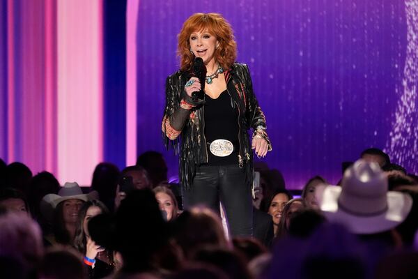 FILE - Host Reba McEntire speaks during the 59th annual Academy of Country Music Awards on Thursday, May 16, 2024, at the Ford Center in Frisco, Texas. (AP Photo/Chris Pizzello)