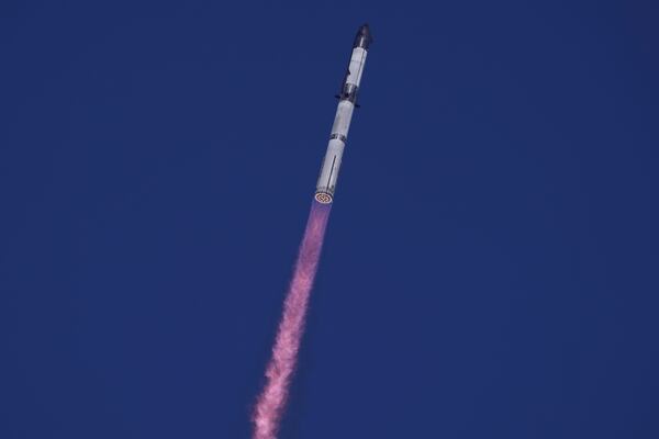 SpaceX's mega rocket Starship makes a test flight from Starbase in Boca Chica, Texas, Thursday, Jan. 16, 2025. (AP Photo/Eric Gay)