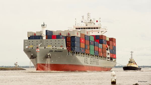 This photo shows the Hong Kong-flagged container ship ASL Bauhinia off Melbourne, Australia, Nov. 13, 2022. (Bjorn Bjornesjo via AP)