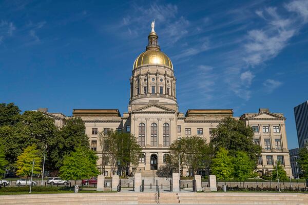 FILE - The Georgia State Capitol is seen from Liberty Plaza in downtown Atlanta, April 6, 2020. (Alyssa Pointer/Atlanta Journal-Constitution via AP, File)