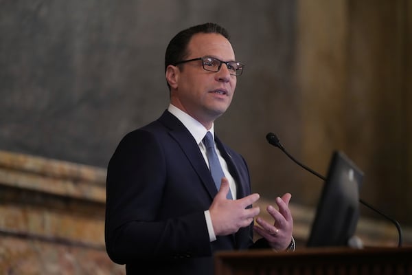 Pennsylvania Gov. Josh Shapiro delivers his budget address for the 2025-26 fiscal year to a joint session of the state House and Senate at the Capitol is seen, Tuesday, Feb. 4, 2025, in Harrisburg, Pa. (AP Photo/Matt Rourke)