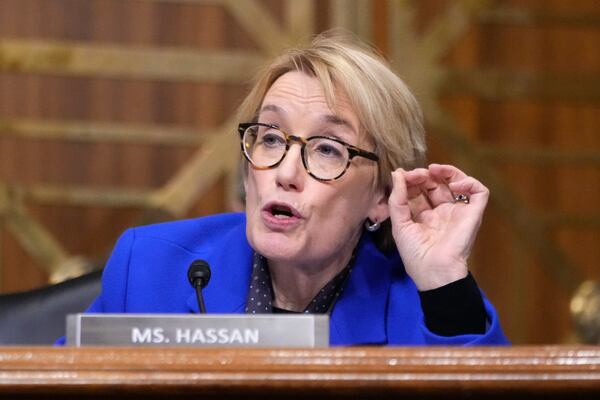 Sen. Maggie Hassan, D-N.H., speaks at the Senate Finance Committee confirmation hearing for Scott Bessent, President-elect Donald Trump's choice to be Secretary of the Treasury, at the Capitol in Washington, Thursday, Jan. 16, 2025. (AP Photo/Ben Curtis)