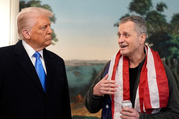 President Donald Trump, accompanied by Marc Fogel, speaks in the Diplomatic Reception Room at the White House, Tuesday, Feb. 11, 2025, in Washington. (Photo/Alex Brandon)