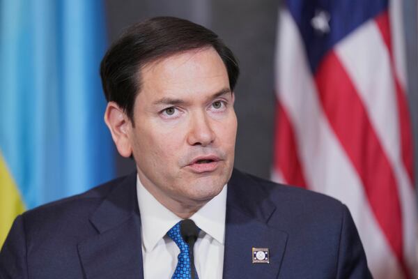 Secretary of State Marco Rubio speaks during Declaration of Principles signing ceremony with Congo's Foreign Minister Therese Kayikwamba Wagner and Rwanda's Foreign Minister Olivier Nduhungirehe,Friday, April 25, 2025, at the State Department in Washington. (AP Photo/Jacquelyn Martin)