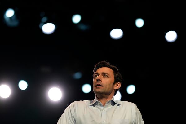 U.S. Sen. Jon Ossoff, D-Ga., speaks during a Rally for our Republic gathering, Saturday, March 22, 2025, in Atlanta. (AP Photo/Mike Stewart)