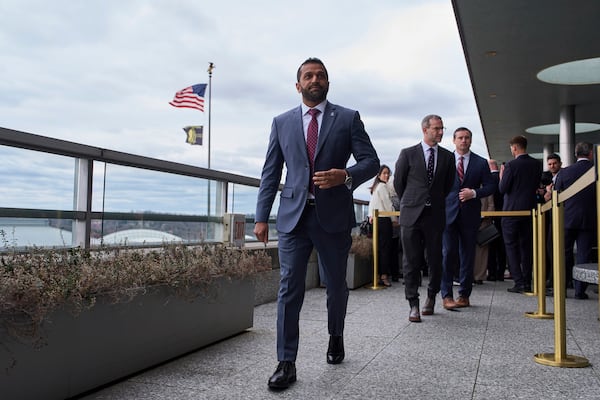 FBI Director Kash Patel walks off after watching a ceremony to raise the Hostage and Wrongful Detainee flag at the State Department, Thursday, March 6, 2025, in Washington. (AP Photo/Evan Vucci)