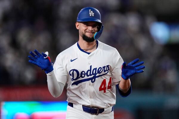 Los Angeles Dodgers' Andy Pages runs the bases after hitting a three-run home run during the third inning of a baseball game against the Athletics, Thursday, May 15, 2025, in Los Angeles. (AP Photo/Mark J. Terrill)
