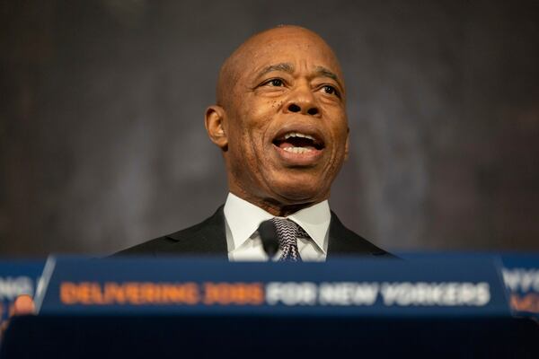 New York City Mayor Eric Adams speaks during a press conference at City Hall, Wednesday, Feb. 5, 2025, in New York. (AP Photo/Yuki Iwamura)